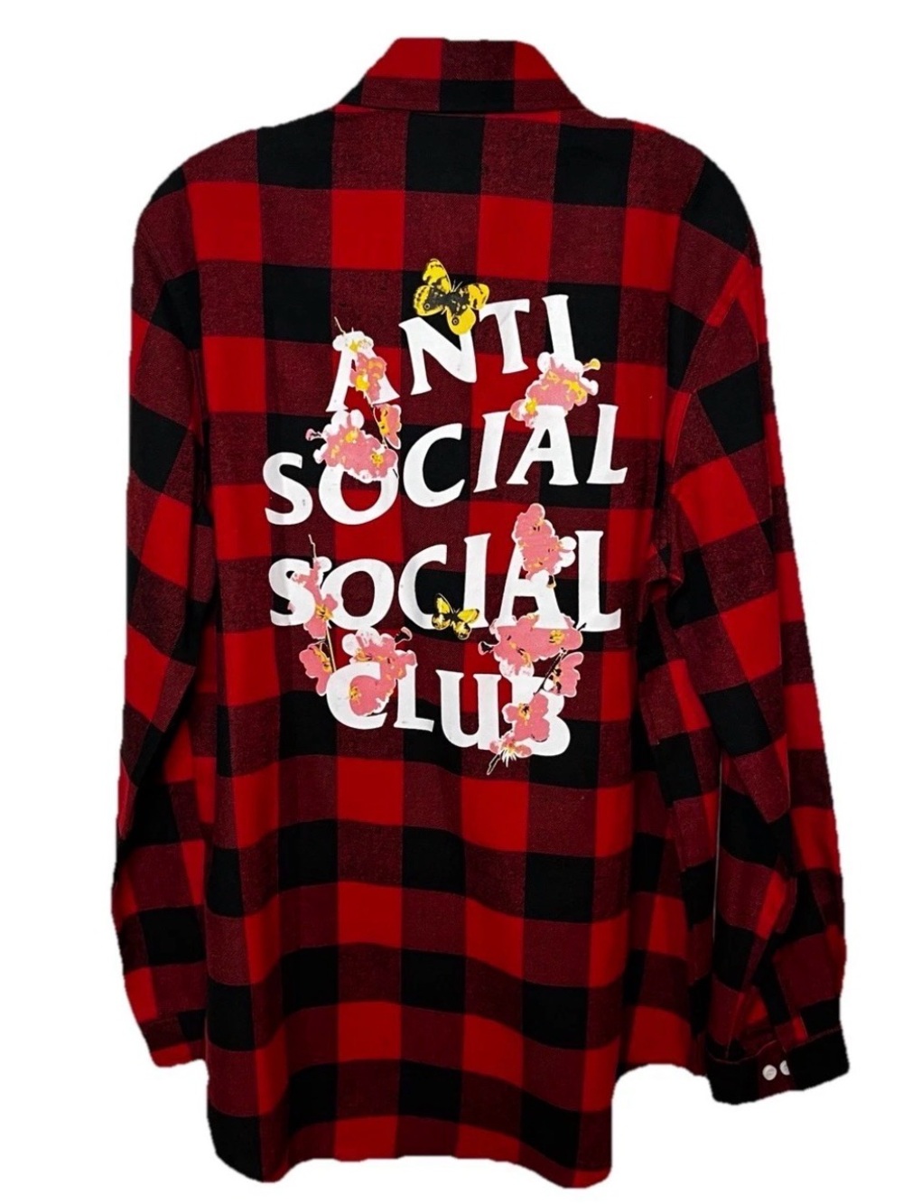 Anti Social Social Club Red Black Buffalo Plaid Back Graphic Flannel Men’s XL